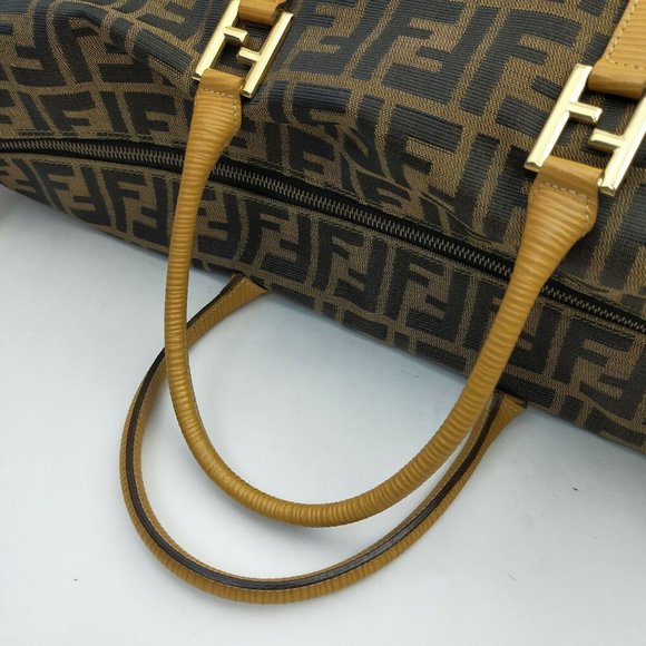 authentic Fendi Boston Bag Brown Canvas - Picture 5 of 10